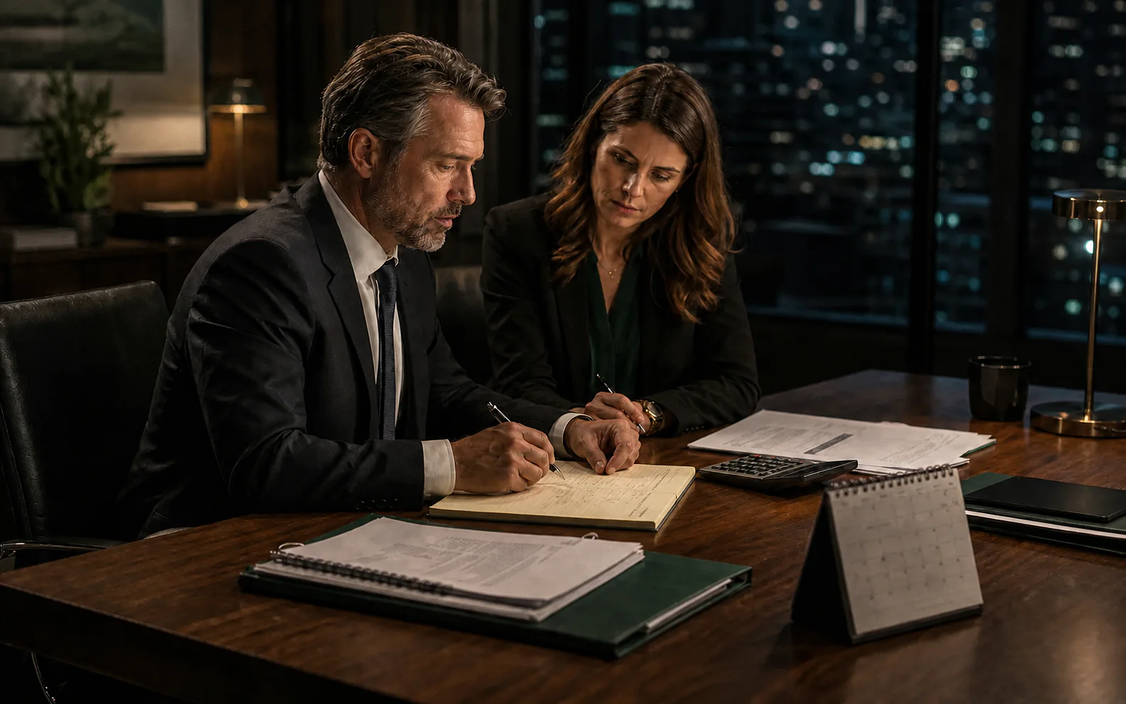 Two advisors designing a multi-year tax plan together after hours